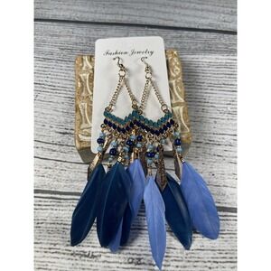 Blue Feather Dangle Earrings